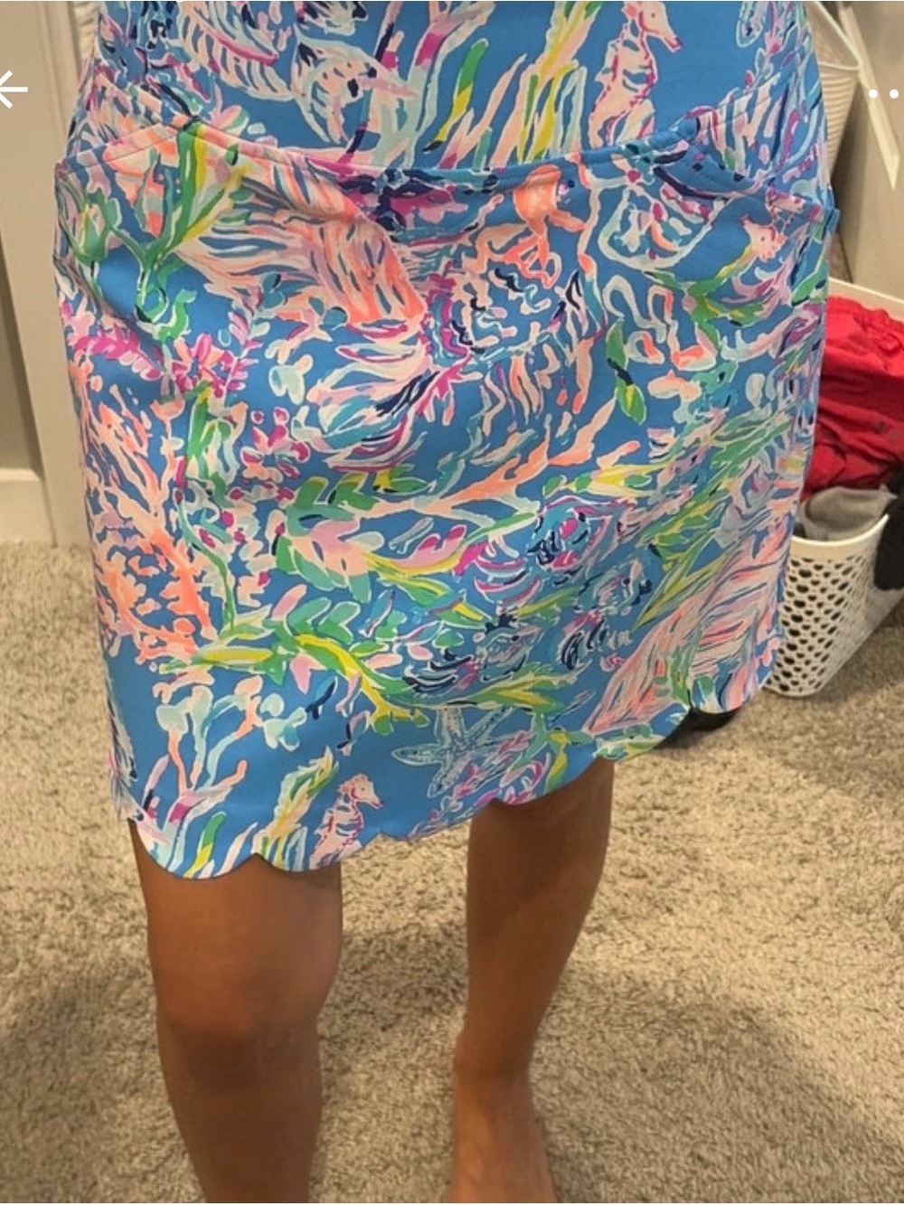 Lilly Pulitzer Blue Multi Coral-Pink Printed Scallop Hem Mini Skort